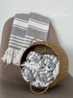 Полотенце-пештемаль Maison D’or Primavera Grey / White 40×70 см | 100% хлопок, махра + декоративное плетение — изображение 3