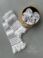 Полотенце-пештемаль Maison D’or Primavera Grey / White 40×70 см | 100% хлопок, махра + декоративное плетение — изображение 2