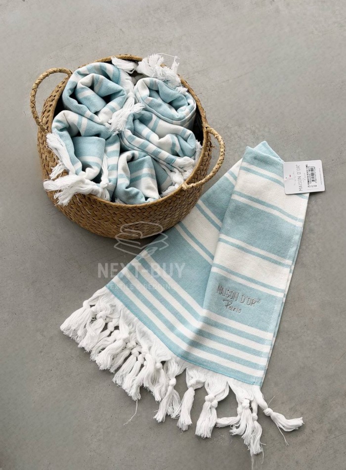 Полотенце-пештемаль Maison D’or Primavera Beach Turquoise White 40×70 см | 100% хлопок, махра + жаккард, Турция — изображение 2