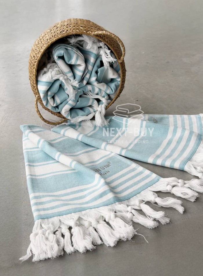 Полотенце-пештемаль Maison D’or Primavera Beach Turquoise White 40×70 см | 100% хлопок, махра + жаккард, Турция — изображение 3