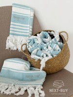 Полотенце-пештемаль Maison D’or Primavera Beach Turquoise White 40×70 см | 100% хлопок, махра + жаккард, Турция — изображение 4