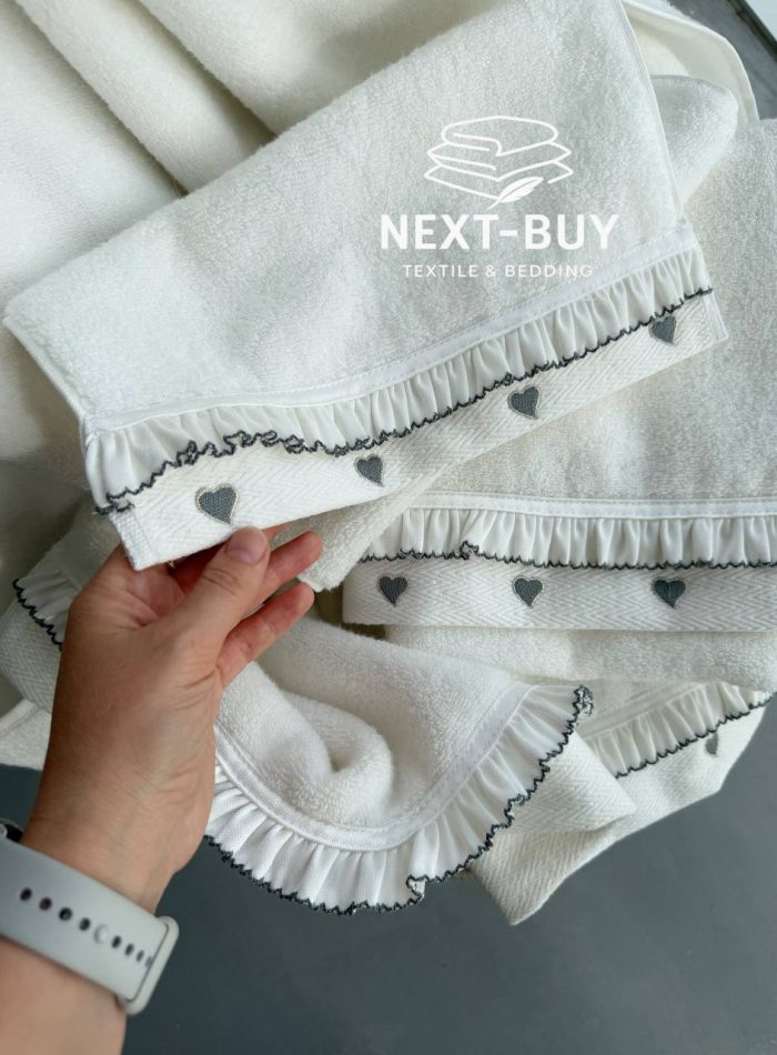 Преміальний набір рушників Maison D’or Ruffle Love Ecru-Grey, 100% бавовна, Туреччина, luxury подарунок - Зображення 5