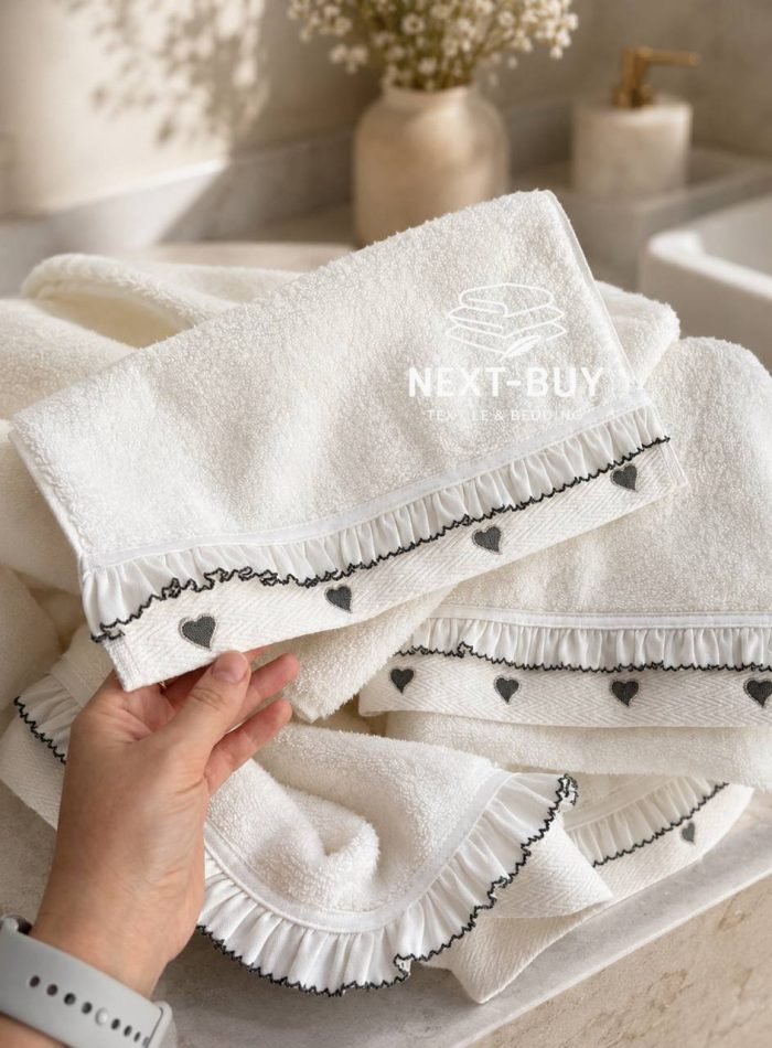 Преміальний набір рушників Maison D’or Ruffle Love Ecru-Grey, 100% бавовна, Туреччина, luxury подарунок - Зображення 6