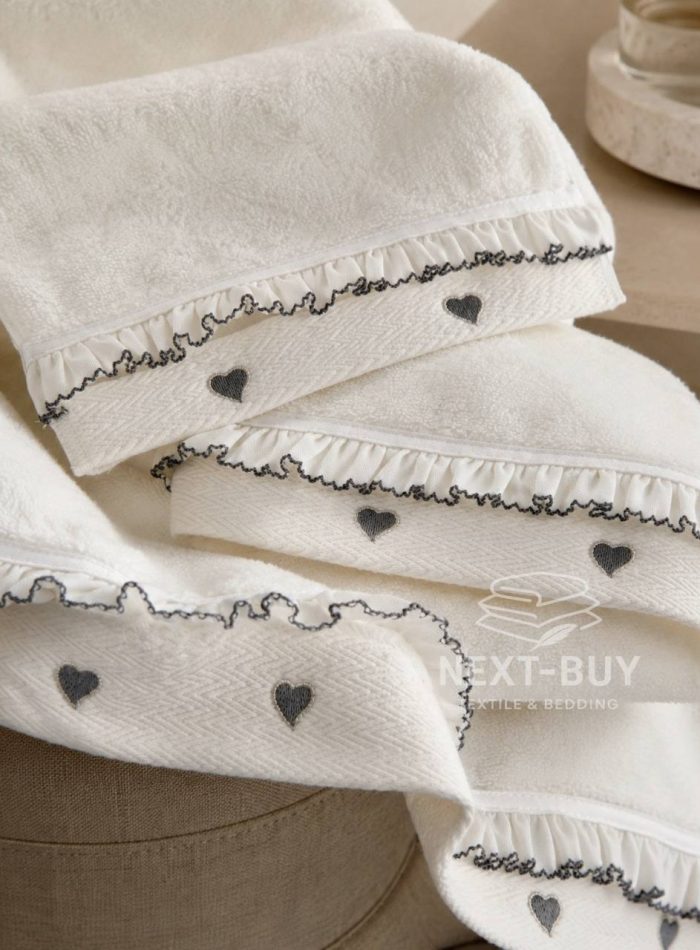 Преміальний набір рушників Maison D’or Ruffle Love Ecru-Grey, 100% бавовна, Туреччина, luxury подарунок - Зображення 3