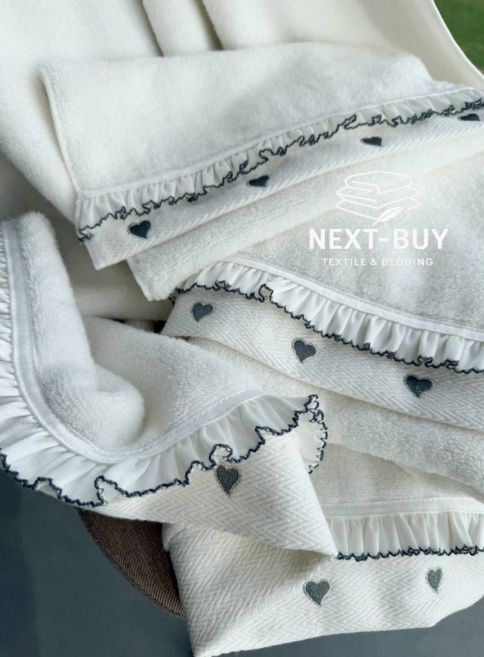 Преміальний набір рушників Maison D’or Ruffle Love Ecru-Grey, 100% бавовна, Туреччина, luxury подарунок - Зображення 8