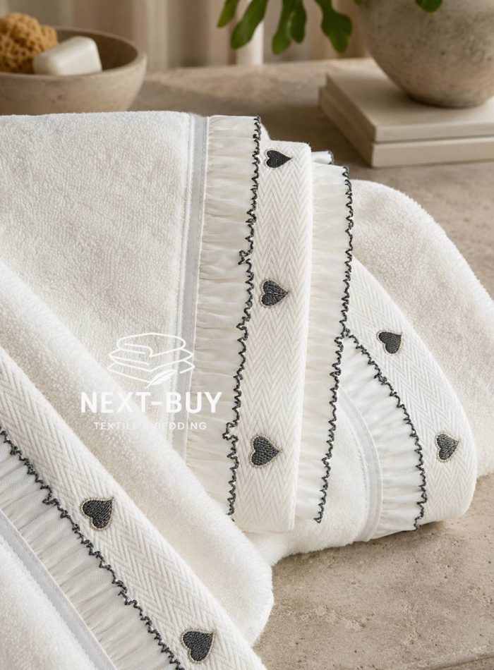 Преміальний набір рушників Maison D’or Ruffle Love Ecru-Grey, 100% бавовна, Туреччина, luxury подарунок - Зображення 2