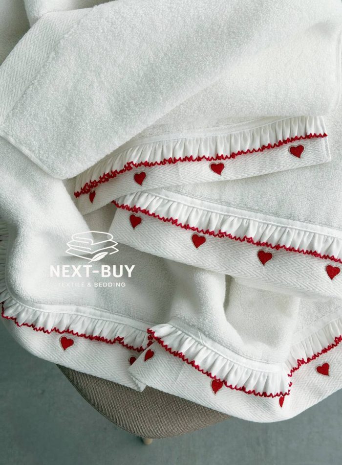 Преміальний набір рушників Maison D’or Ruffle Love Ecru-Red 100% бавовна, подарунок luxury рівня - Зображення 10