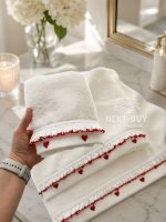 Преміальний набір рушників Maison D’or Ruffle Love Ecru-Red 100% бавовна, подарунок luxury рівня - Зображення 3