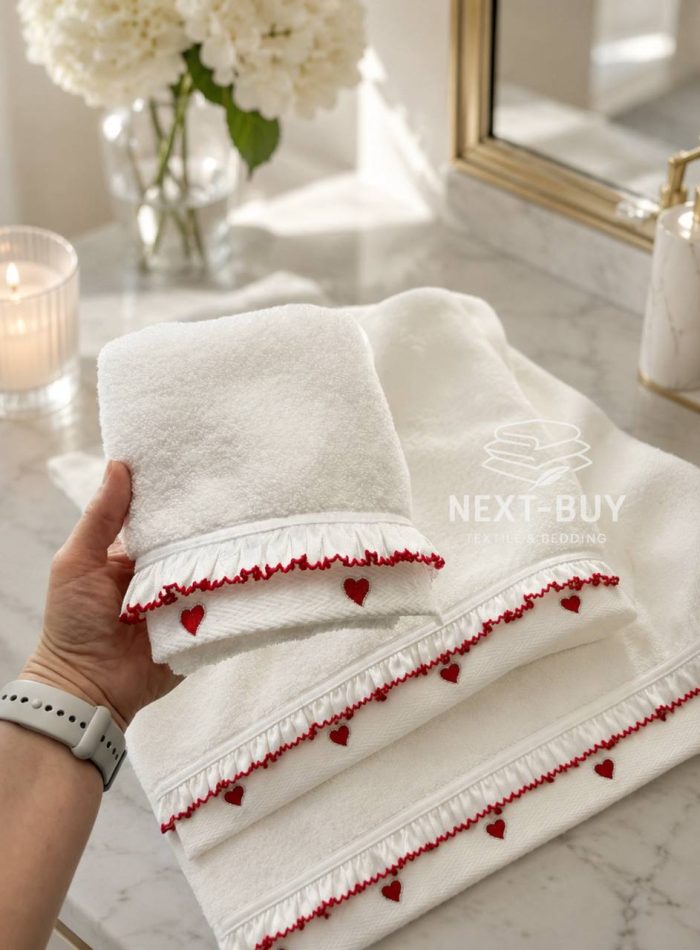 Преміальний набір рушників Maison D’or Ruffle Love Ecru-Red 100% бавовна, подарунок luxury рівня - Зображення 3