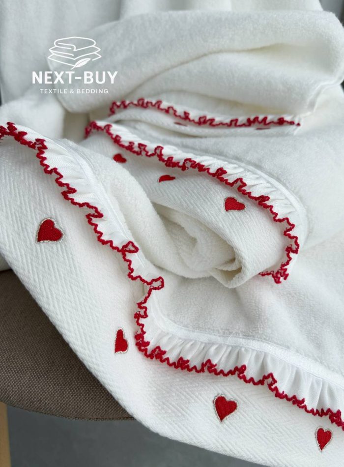 Преміальний набір рушників Maison D’or Ruffle Love Ecru-Red 100% бавовна, подарунок luxury рівня - Зображення 5