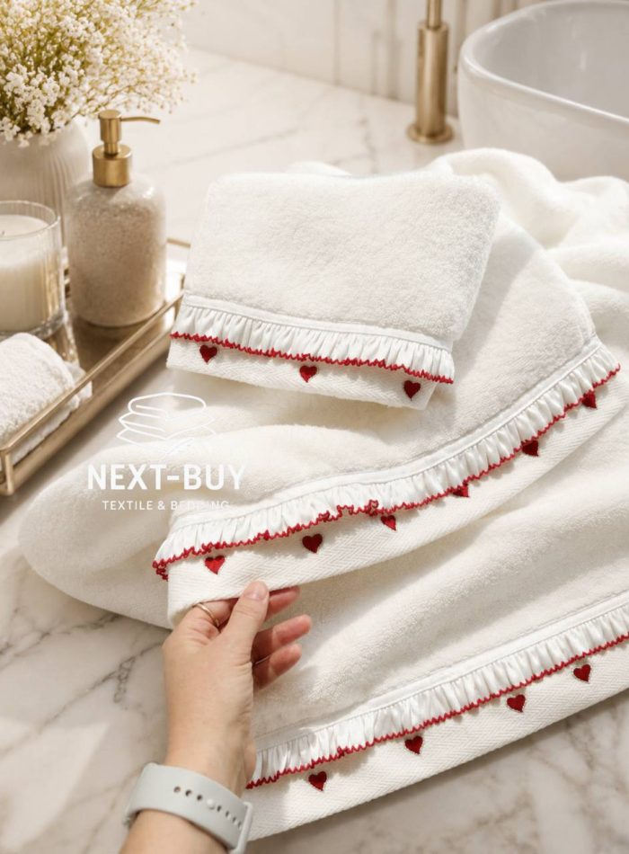 Преміальний набір рушників Maison D’or Ruffle Love Ecru-Red 100% бавовна, подарунок luxury рівня - Зображення 12