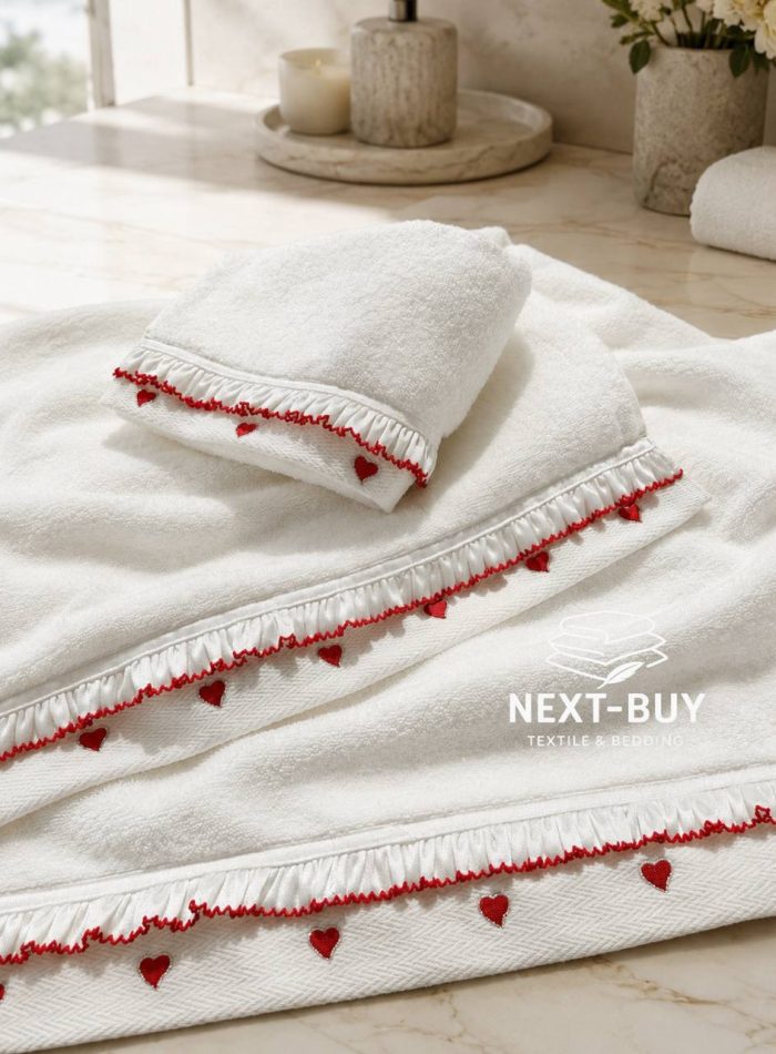 Преміальний набір рушників Maison D’or Ruffle Love Ecru-Red 100% бавовна, подарунок luxury рівня - Зображення 11