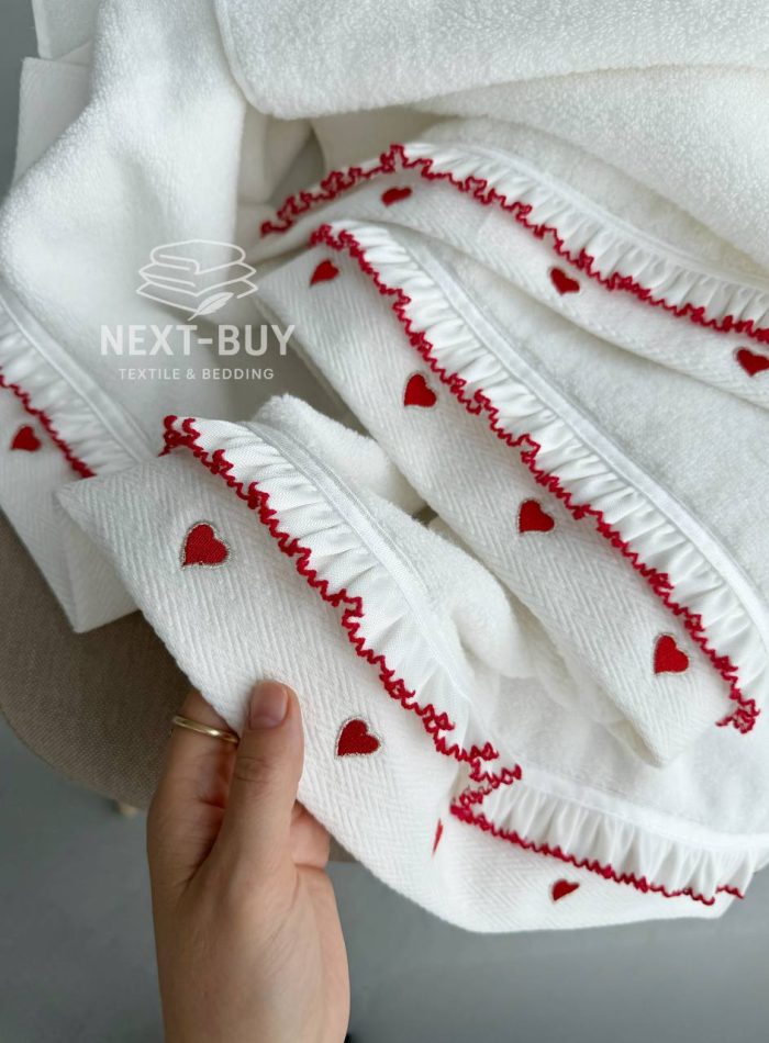 Преміальний набір рушників Maison D’or Ruffle Love Ecru-Red 100% бавовна, подарунок luxury рівня - Зображення 9