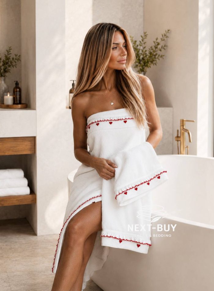Преміальний набір рушників Maison D’or Ruffle Love Ecru-Red 100% бавовна, подарунок luxury рівня - Зображення 2
