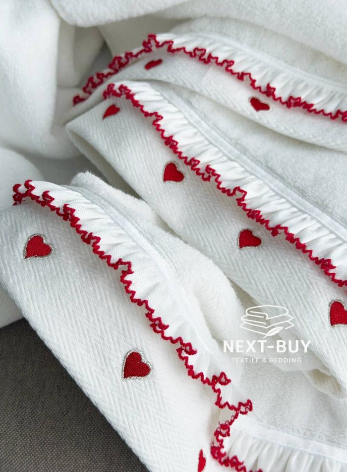 Преміальний набір рушників Maison D’or Ruffle Love Ecru-Red 100% бавовна, подарунок luxury рівня - Зображення 6