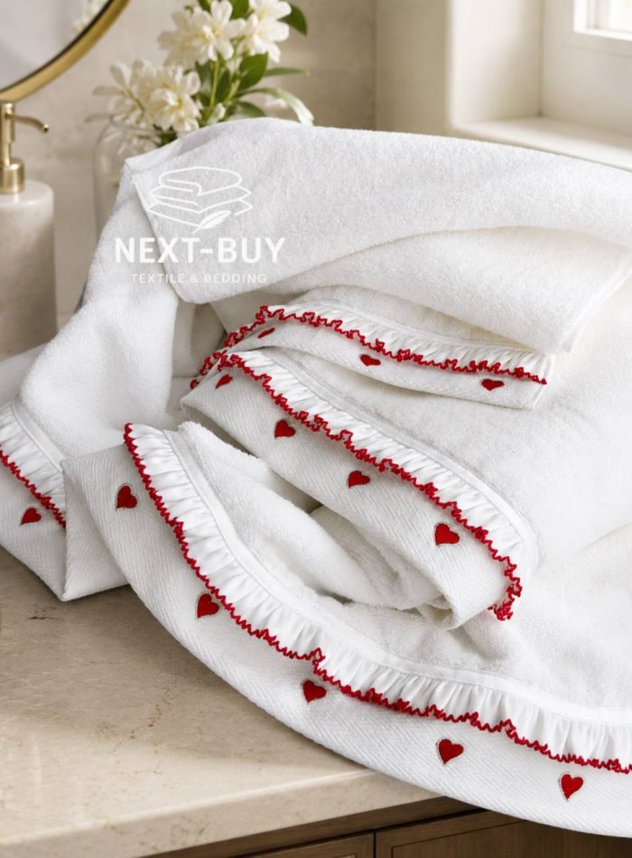 Преміальний набір рушників Maison D’or Ruffle Love Ecru-Red 100% бавовна, подарунок luxury рівня - Зображення 4