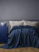 Летний комплект постельного белья Lude Crownblue с пике | 100% хлопок