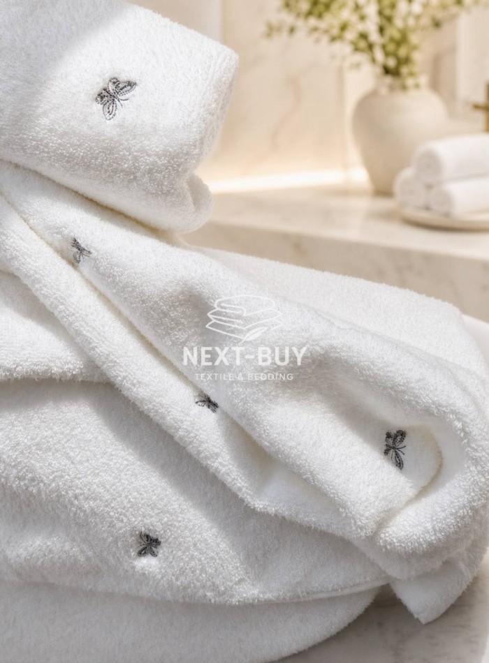 Mахровий рушник для обличчя Maison Dor Soft Butterflies white-grey 50х100 хлопок - Зображення 2