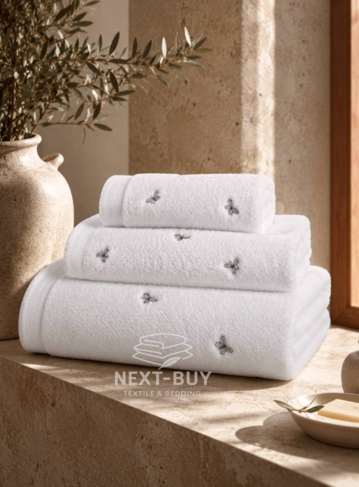Махровий рушник банний Maison Dor Soft Butterflies white-grey 85х150 бавовна - Зображення 2