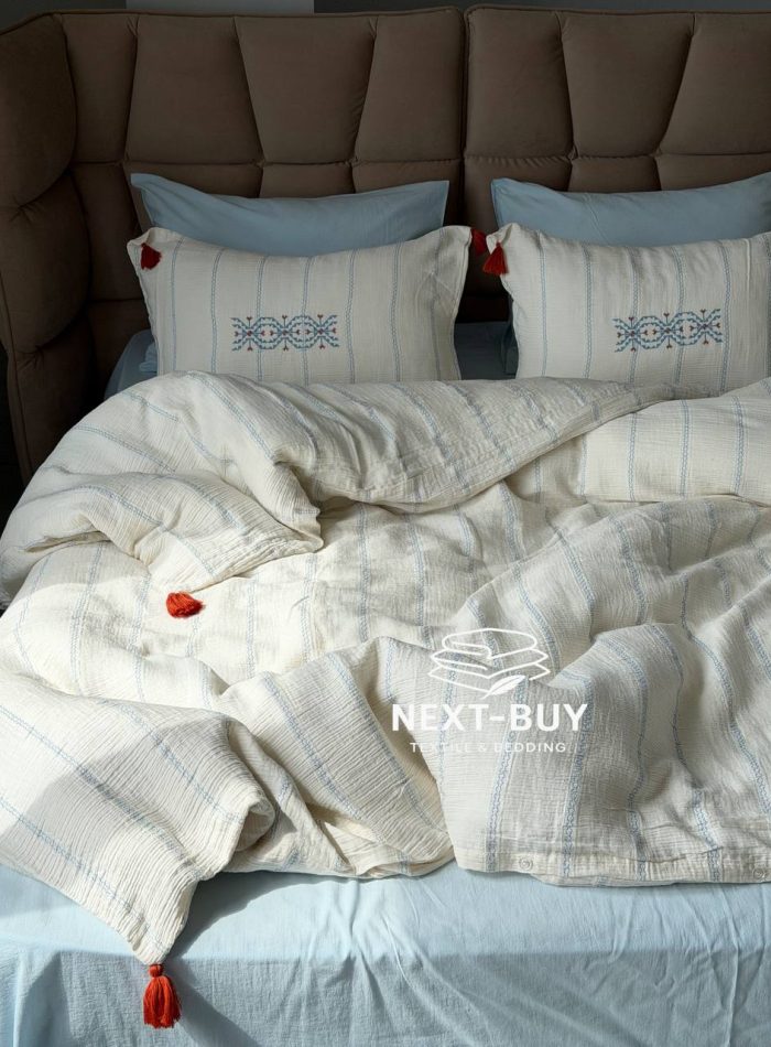 Постільна білизна Istanbul Home Collection Perge Mavi Blue з мусліну, євро 200×220 - Зображення 3