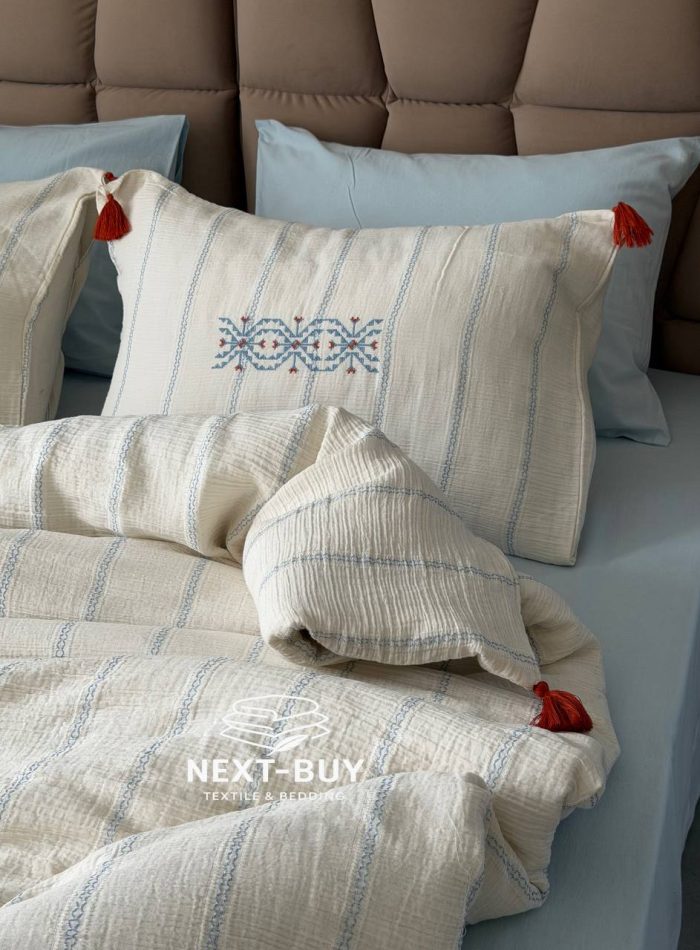 Постільна білизна Istanbul Home Collection Perge Mavi Blue з мусліну, євро 200×220 - Зображення 2