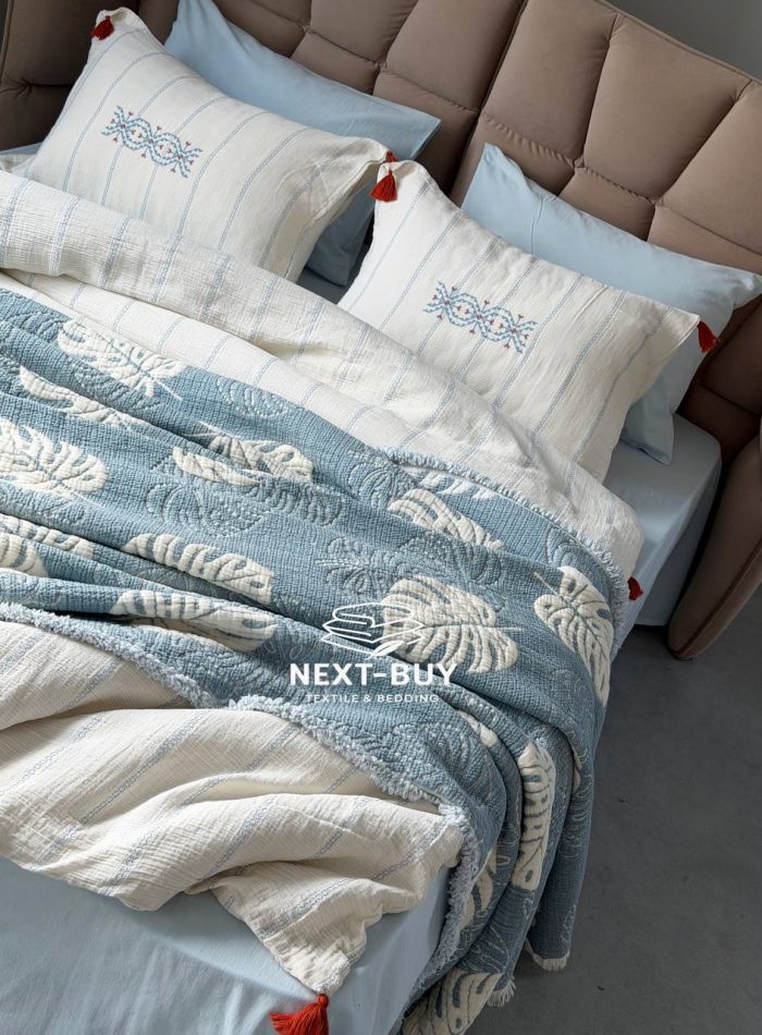 Постільна білизна Istanbul Home Collection Perge Mavi Blue з мусліну, євро 200×220 - Зображення 4