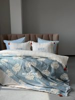 Постільна білизна Istanbul Home Collection Perge Mavi Blue з мусліну, євро 200×220