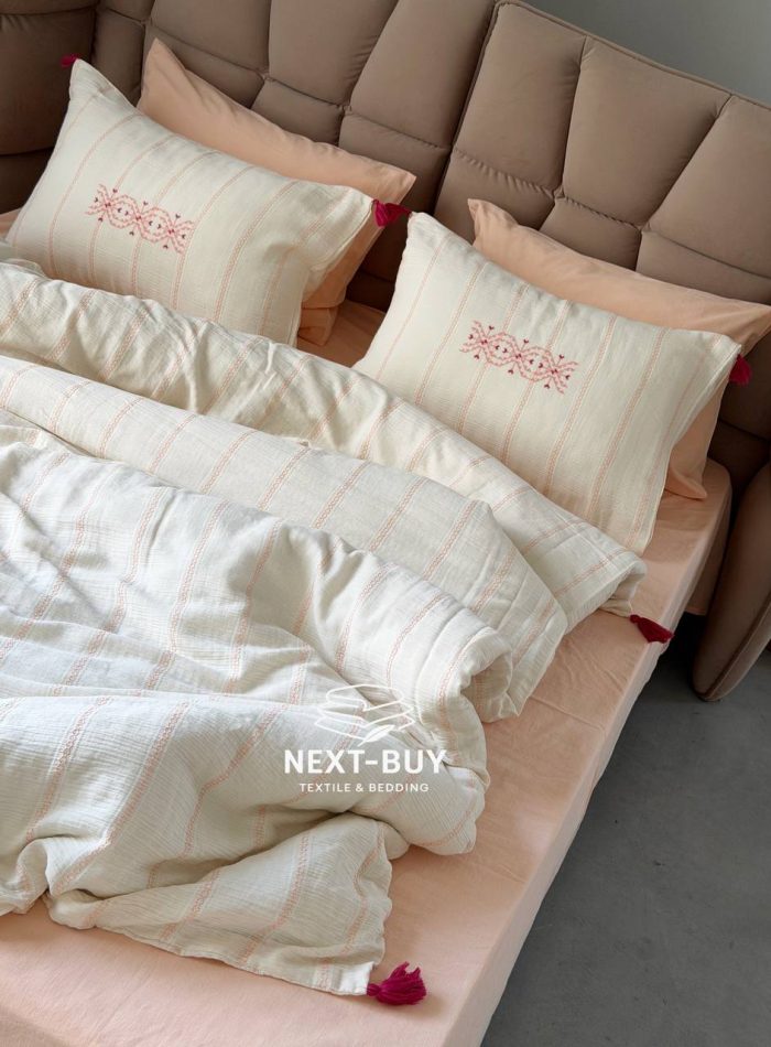 Постільна білизна Istanbul Home Collection Perge Salmon з мусліну, євро 200×220 - Зображення 3