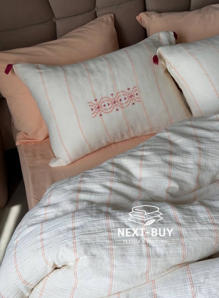 Постільна білизна Istanbul Home Collection Perge Salmon з мусліну, євро 200×220 - Зображення 5