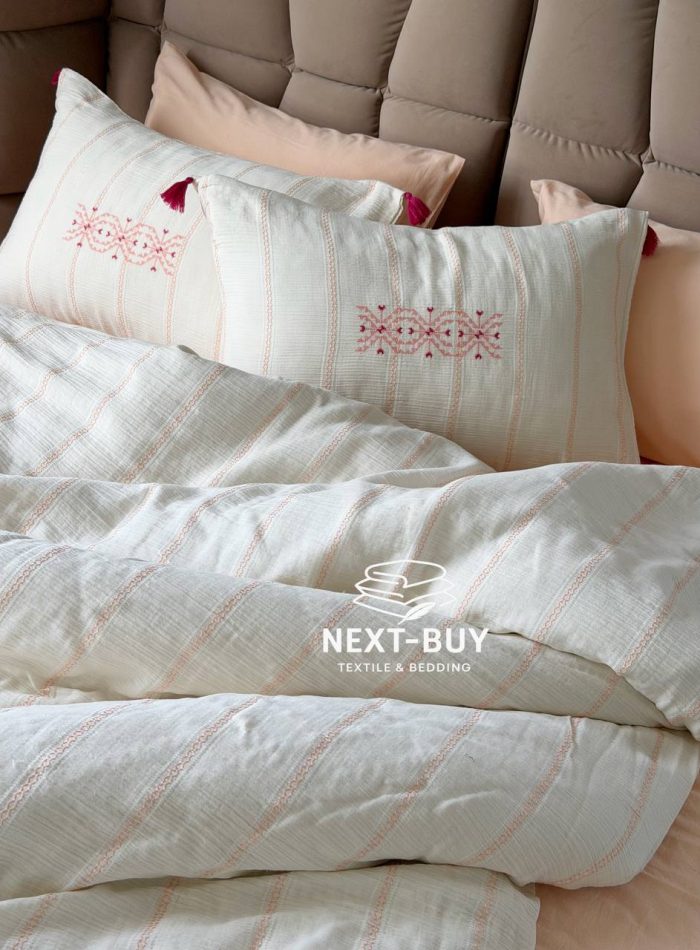 Постільна білизна Istanbul Home Collection Perge Salmon з мусліну, євро 200×220 - Зображення 2