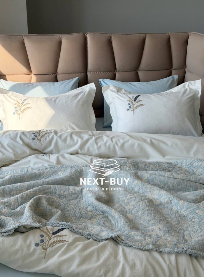 Постільна білизна Istanbul Home Collection Armoni Mavi з муслиновим пледом - Зображення 8