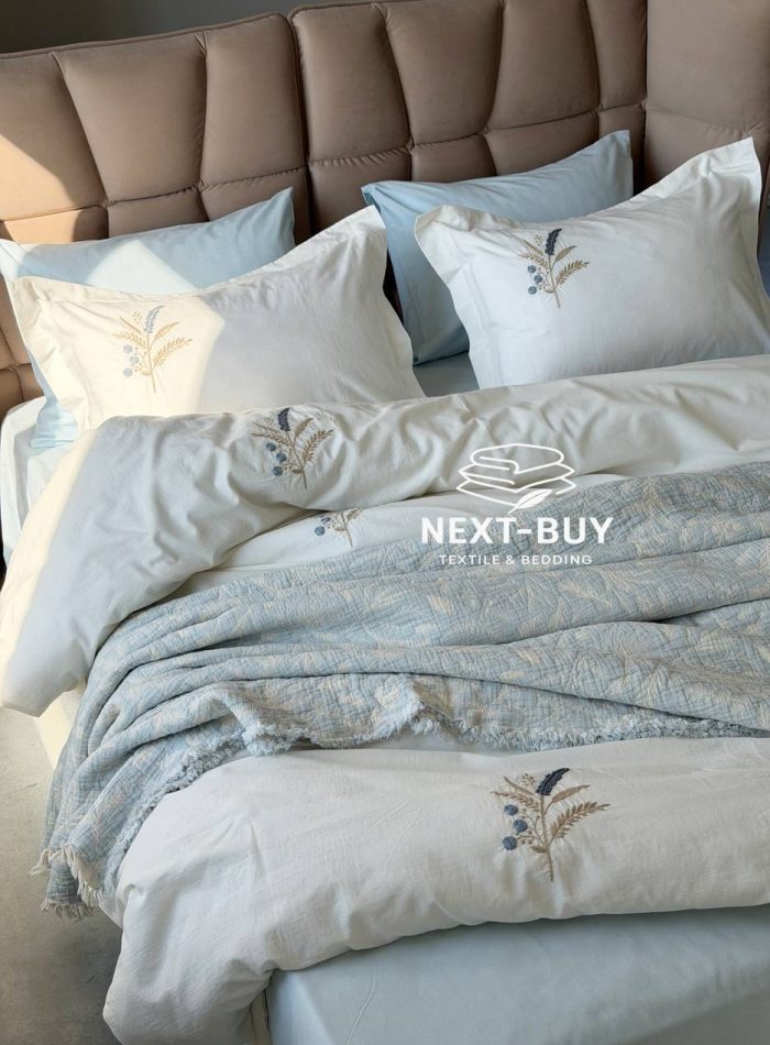 Постільна білизна Istanbul Home Collection Armoni Mavi з муслиновим пледом - Зображення 9