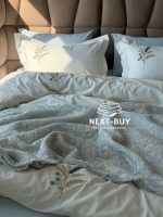 Постільна білизна Istanbul Home Collection Armoni Mavi з муслиновим пледом