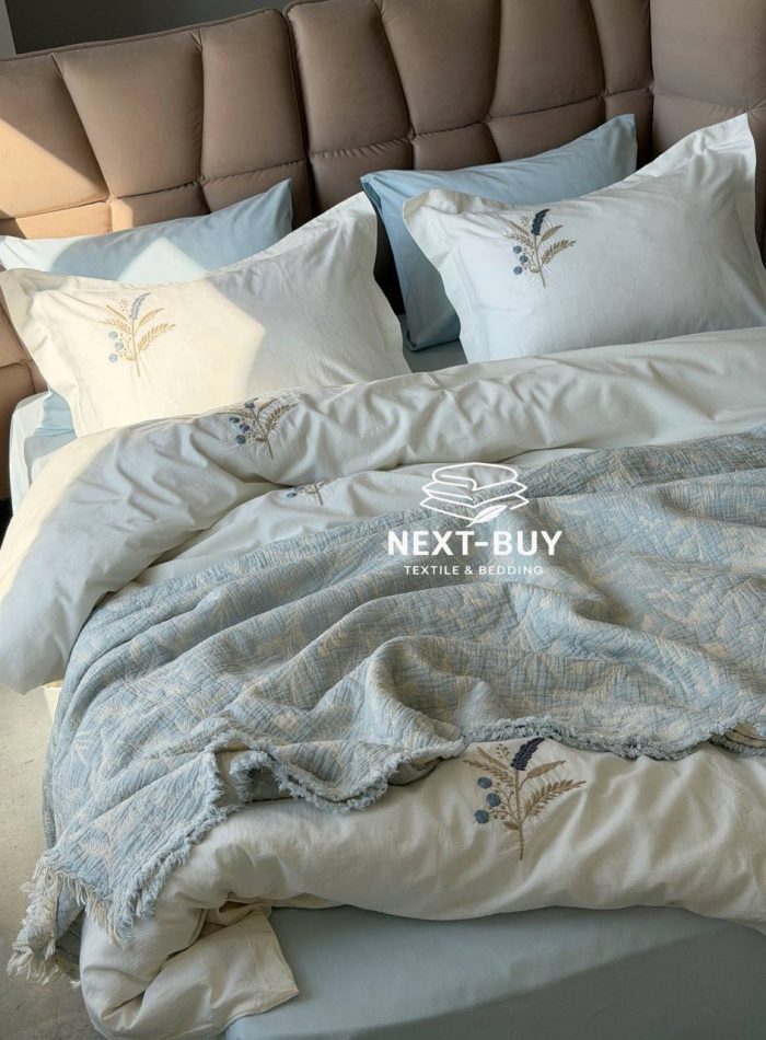 Постільна білизна Istanbul Home Collection Armoni Mavi з муслиновим пледом - Зображення 11