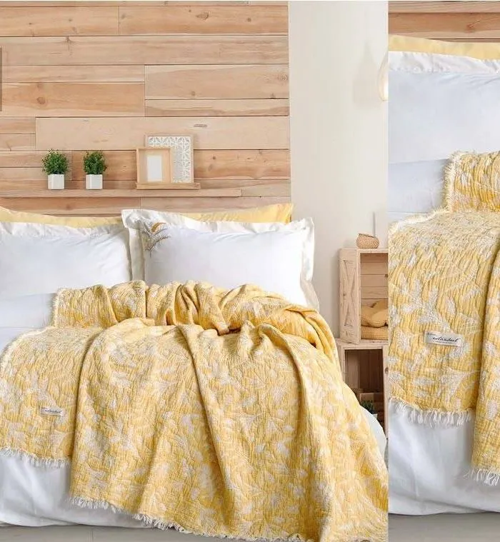 Постельное белье Istanbul Home Collection Armoni Yellow с муслиновым пледом — изображение 7