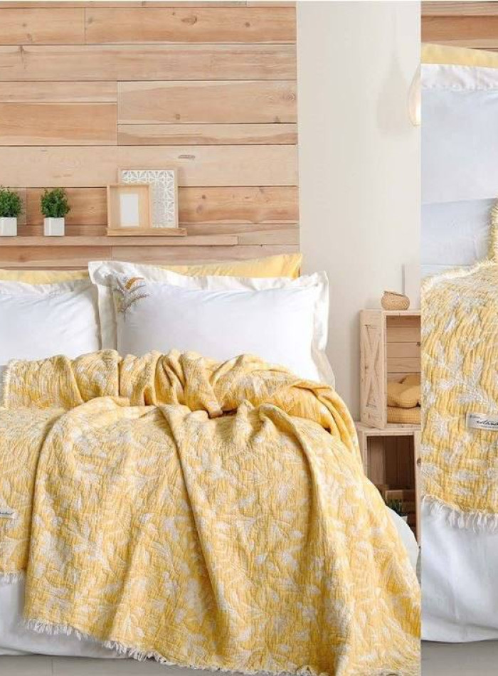 Постільна білизна Istanbul Home Collection Armoni Yellow з муслиновим пледом - Зображення 7