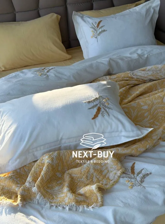 Постельное белье Istanbul Home Collection Armoni Yellow с муслиновым пледом — изображение 6