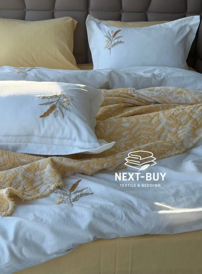 Постельное белье Istanbul Home Collection Armoni Yellow с муслиновым пледом — изображение 3