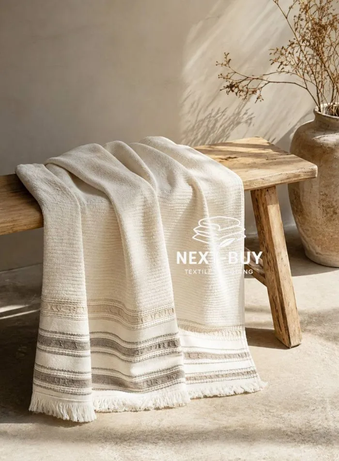 Махровий рушник Maison D’or Serviette Ecru з бахромою, 100% бавовна, 50×100 см, 1 шт. - Зображення 4