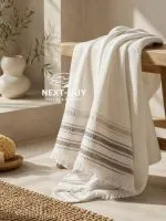 Махровий банний рушник із бахромою Maison D’or Serviette Ecru, 100% бавовна, 90×150 см, 1 шт. - Зображення 2