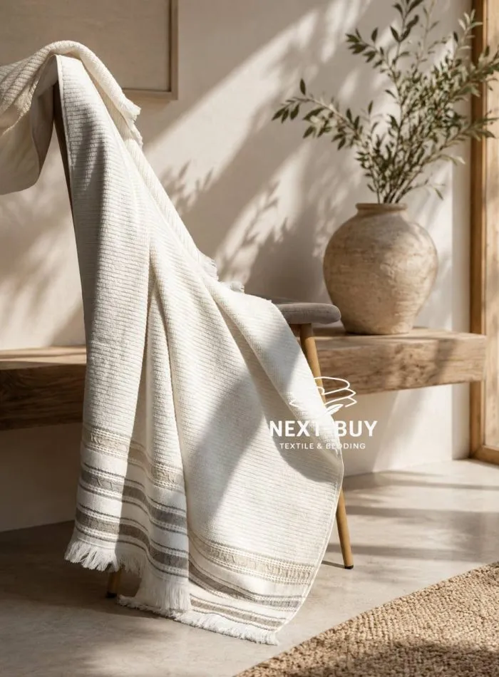 Махровий банний рушник із бахромою Maison D’or Serviette Ecru, 100% бавовна, 90×150 см, 1 шт. - Зображення 3