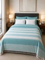 Покривало-плед махрове з бахромою Maison D’or Babette Turquoise-White (пештемаль), 100% бавовна, 155×220 см, бірюзово-біле