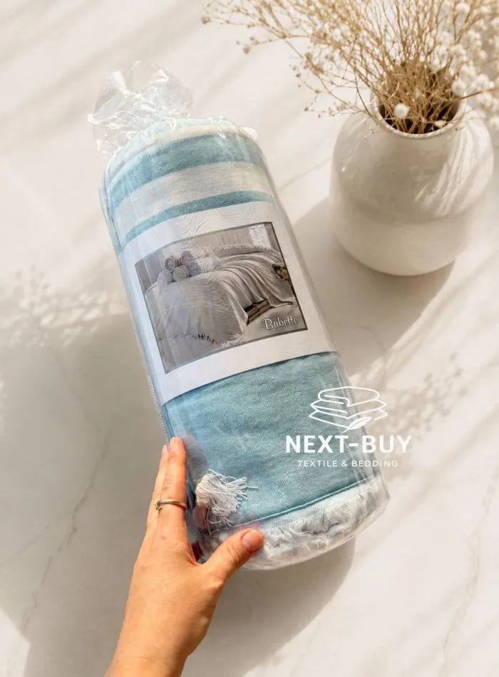 Покривало-плед махрове з бахромою Maison D’or Babette Turquoise-White (пештемаль), 100% бавовна, 155×220 см, бірюзово-біле - Зображення 2
