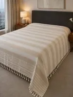 Покривало-плед махрове Maison D’or Babette Beige White 155×220 см, 100% бавовна, полуторне покривало з бахромою