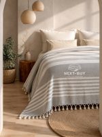 Полуторне покривало-пештемаль Maison D’or Babette Grey White 155×220 см, сіро-біле з бахромою - Зображення 3