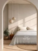 Полуторне покривало-пештемаль Maison D’or Babette Grey White 155×220 см, сіро-біле з бахромою