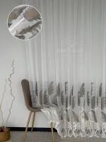Турецький тюль креп-бамбук із вишивкою очерету Silver Feather Reed, білий, арт. 856