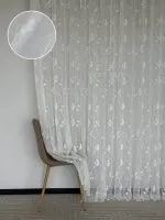 Тюль білий льон з 3D-вишивкою Velvet Crystal White Berries, , арт. 858