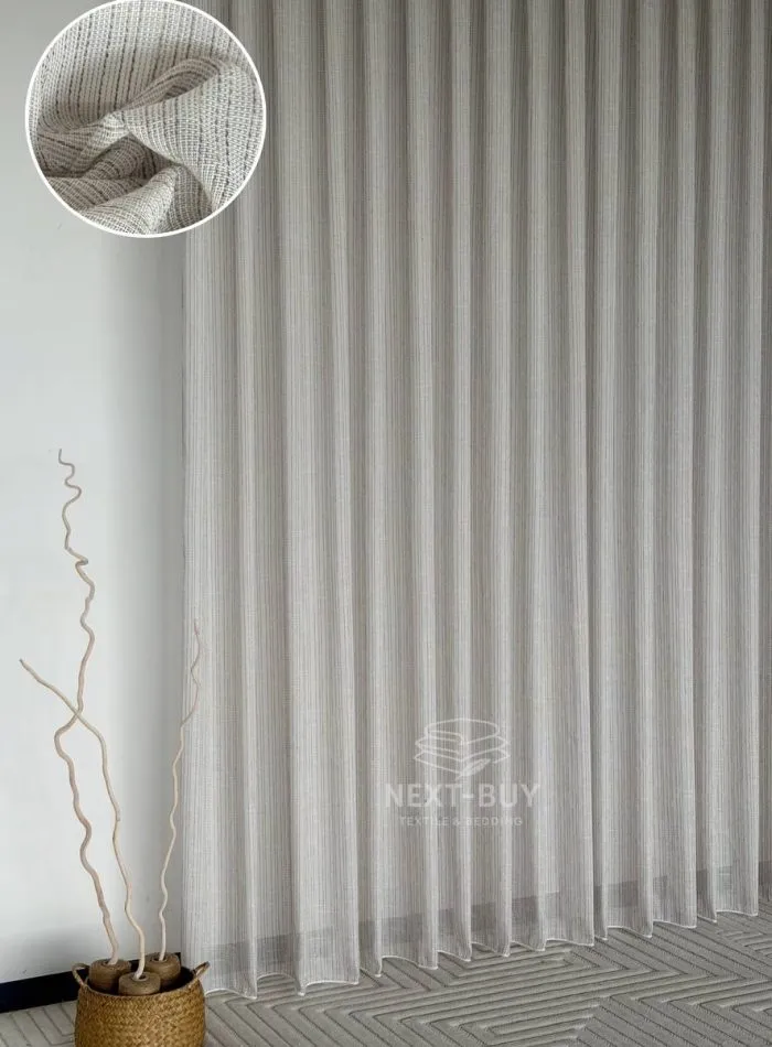 Турецький структурний тюль Urban Linen Stripe, кремовий / коричневий, арт. 873 - Зображення 14