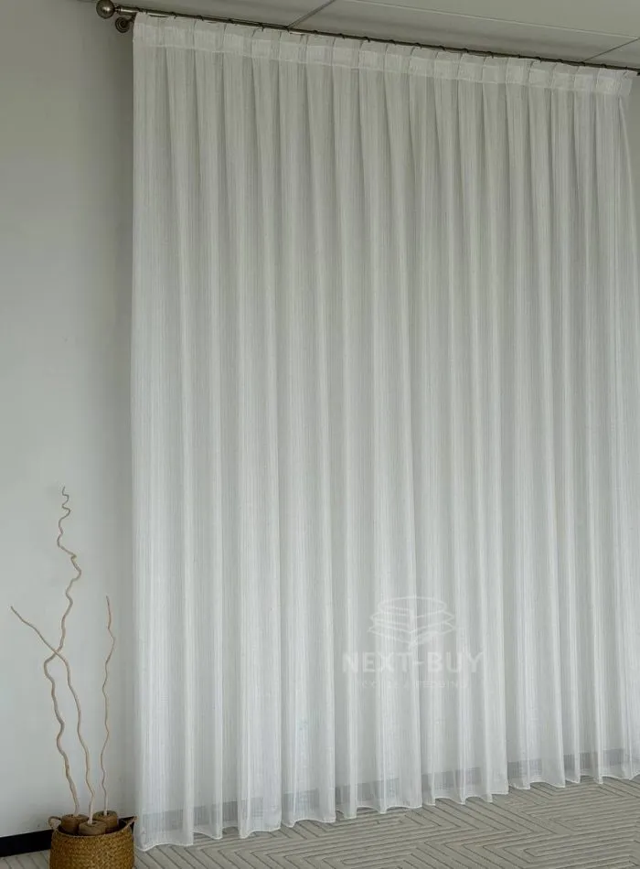 Турецький структурний тюль Urban Linen Stripe White, білий зі срібним блиском, арт. 876 - Зображення 3